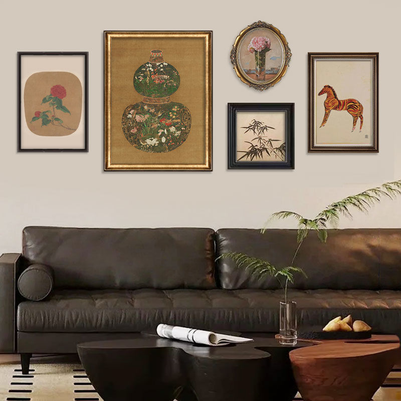 法式中古风轻奢感小众平客厅沙发背景墙卧室书房餐厅组合挂画葫芦