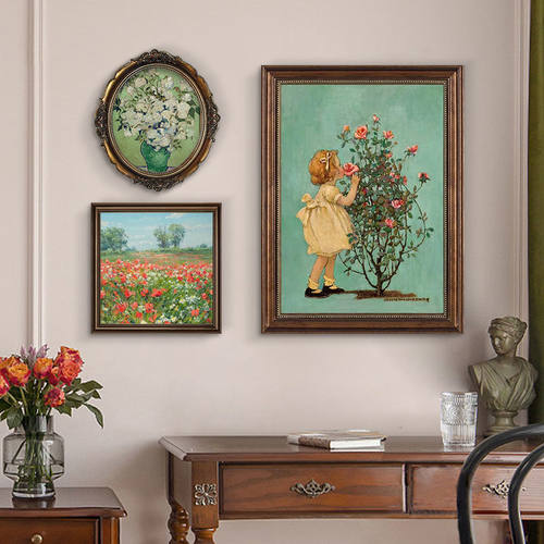 美式复古客厅装饰画欧式沙发背景墙画餐厅高级感组合玫瑰女孩挂画