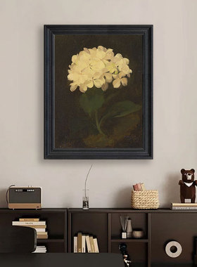 《绣球花》法式复古黑白色调挂画中古客厅餐厅玄关花卉装饰画