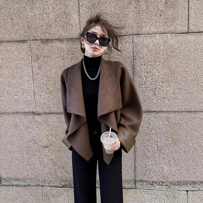 现货 2026春季新款绝美独特漂亮时尚轻奢小众不撞款慵懒咖色外套