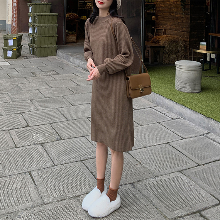 长裙针织裙连衣裙女小个子秋冬中长款打底宽松长款百搭显瘦毛衣裙