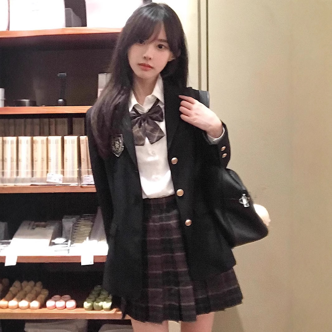 原创正版JK西装外套秋冬学院风制服校供三粒扣黑色绀色小个子西服