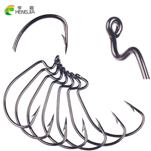 阿穗HENGJIA/亨嘉 50pcs盒装黑色红色曲柄钩套装 路亚鱼钩软饵钩