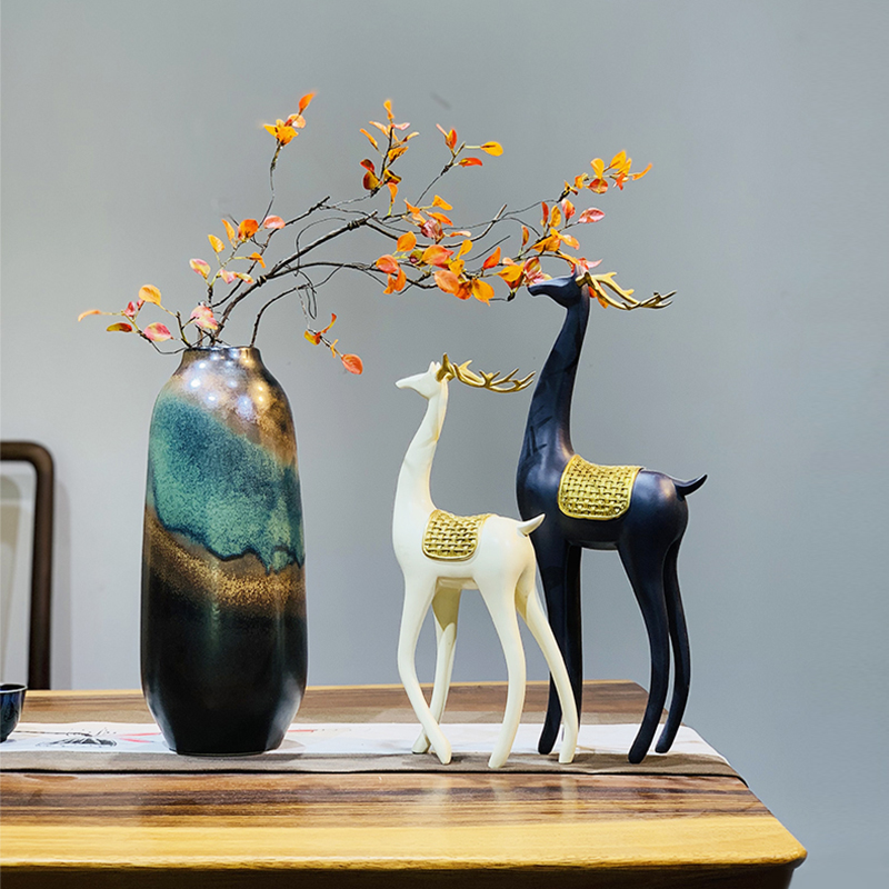 新中式禅意摆件 轻奢现代陶瓷花瓶插花艺术装饰品 客厅玄关桌茶室