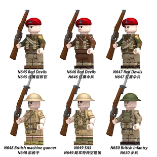二次大战英军红魔伞兵积木人仔英国特种空勤团拼装积木人四面印刷