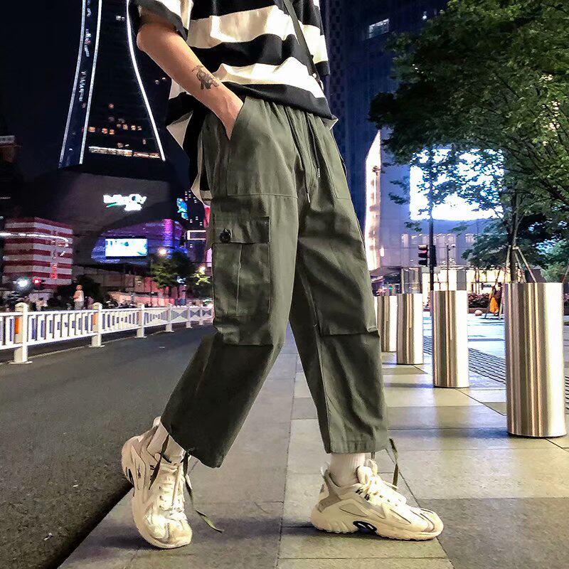 国潮ins工装裤男潮牌抽绳束脚街头潮流嘻哈hiphop宽松情侣九分裤在类目 男装, 休闲裤中 - 来自Buy2taobao.com提供专业的淘宝代购服务