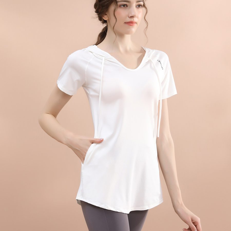 连帽瑜伽运动上衣跑步健身衣女夏