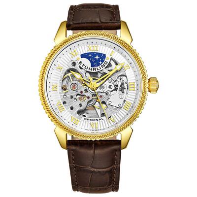 代购Stuhrling男士腕表自动上链夜光日期透底金属防水皮带钢壳