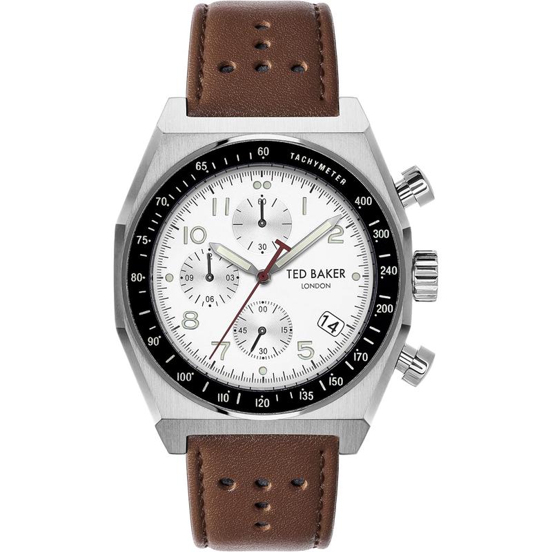 Ted Baker男士腕表计时日期夜光测速皮带钢壳白盘棕色商务休闲