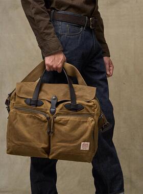 代购菲尔森Filson复古油蜡帆布防水公文包商务风马缰革手提电脑包