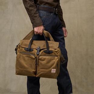 代购菲尔森Filson复古油蜡帆布防水公文包商务风马缰革手提电脑包