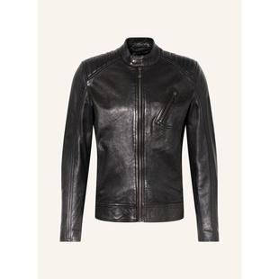 口内衬亮面 直筒皮夹克立领扣饰拉链侧袋防风袖 代购 belstaff男式