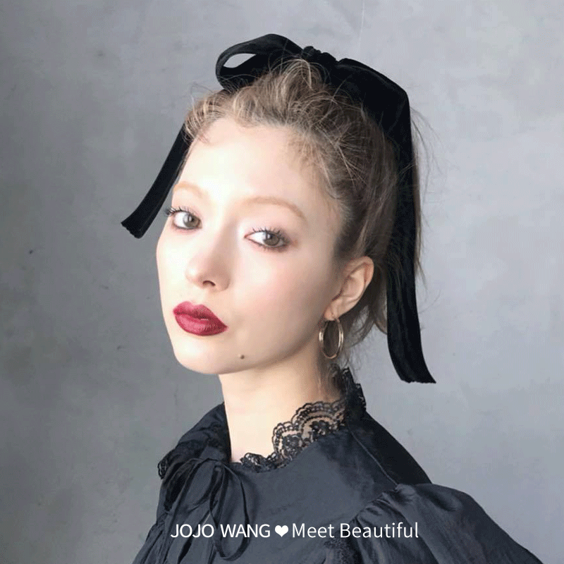 八木同款复古丝绒发夹丝带蝴蝶结