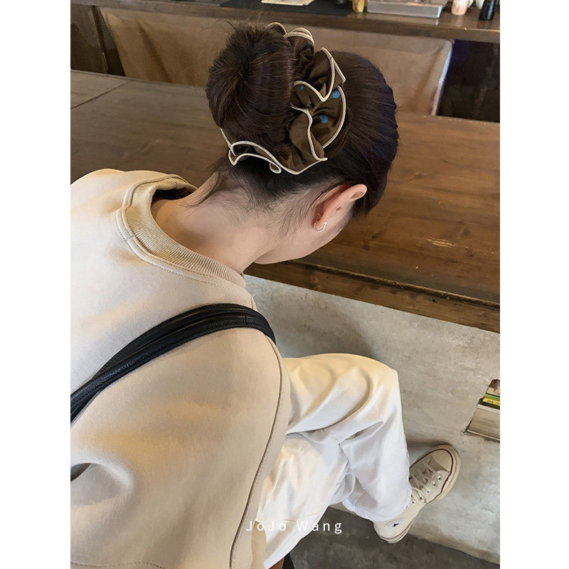 洋气咖蓝~立体木耳边气质发圈女扎头发饰高级感头饰韩国时尚头绳