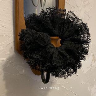 睫毛蕾丝 黑系欧根纱高级感大肠发圈女高弹扎头发饰头饰头绳韩国