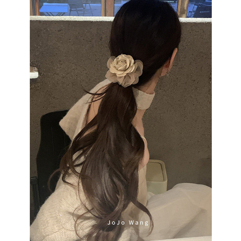 香槟系千金~法式山茶花欧根纱气质发圈女扎头发饰高级感时尚头绳