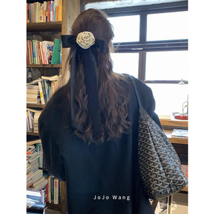 法式波点长飘蝴蝶结~缎面高级感大肠发圈女高弹扎头发双层发饰