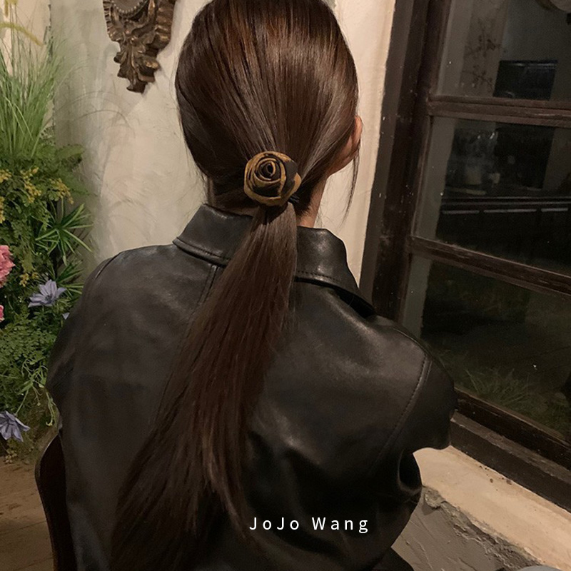 豹纹穿搭天菜~玫瑰花朵发圈头饰