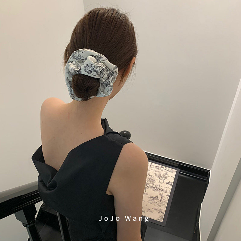 中世纪法式纹理飘带发圈头饰高弹扎头发短发饰后脑勺盘发头绳韩国