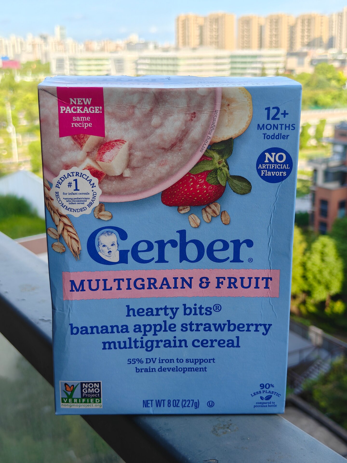 现货美国嘉宝Gerber香蕉苹果草莓米粉12个月+幼儿辅食多谷物米糊