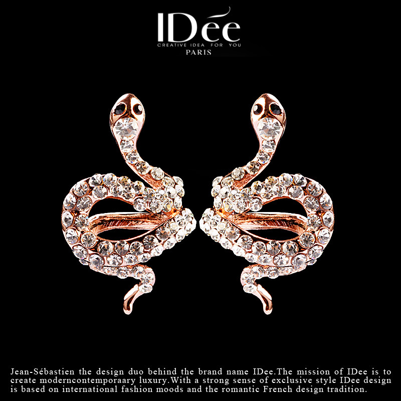 法国IDee满钻蛇形耳钉女 耳饰个性耳坠饰品潮牌配饰生日礼物新款