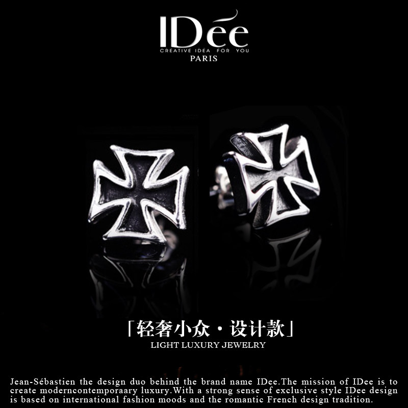 法国idee十字架耳钉男女同款潮牌情侣潮银色嘻哈饰品轻奢小众设计