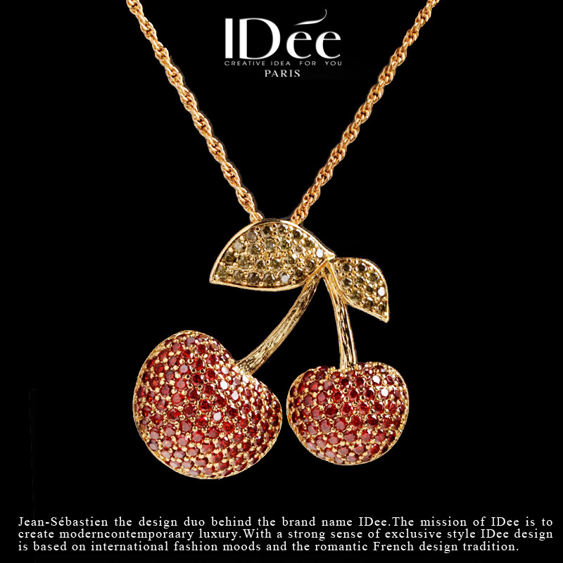 法国IDee樱桃闪钻项链女 吊坠饰品配饰宝石轻奢潮牌2022年新款