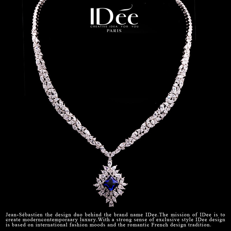 法国IDee眷恋蓝宝石项链女时尚宴会婚礼吊坠银色饰品轻奢项链小众