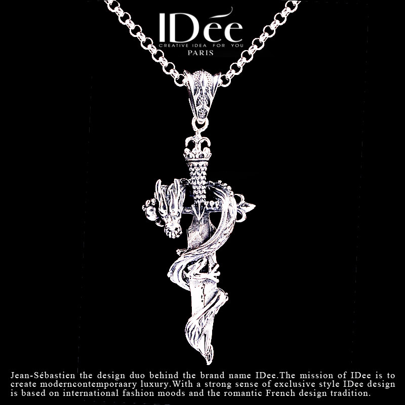 法国IDee十字架银项链男潮牌 复古吊坠925纯银泰银挂坠机车配饰