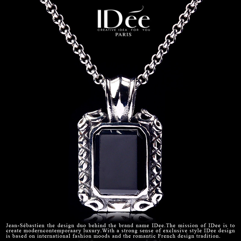 法国IDee黑宝石潮男项链男个性吊坠欧美嘻哈朋克银色饰品轻奢潮牌