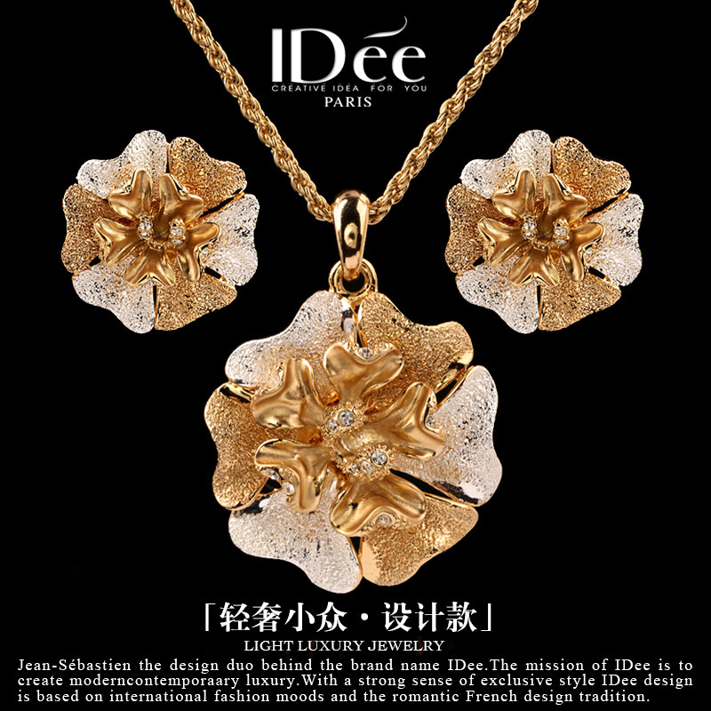 法国IDee蔷薇花项链女耳钉套装气质 18K金色轻奢小众设计潮牌饰品