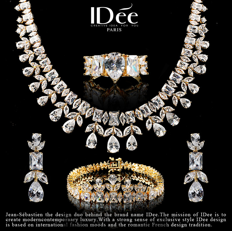 法国IDee满钻水晶项链轻奢小众设计饰品套装 四件套奢华配饰婚礼