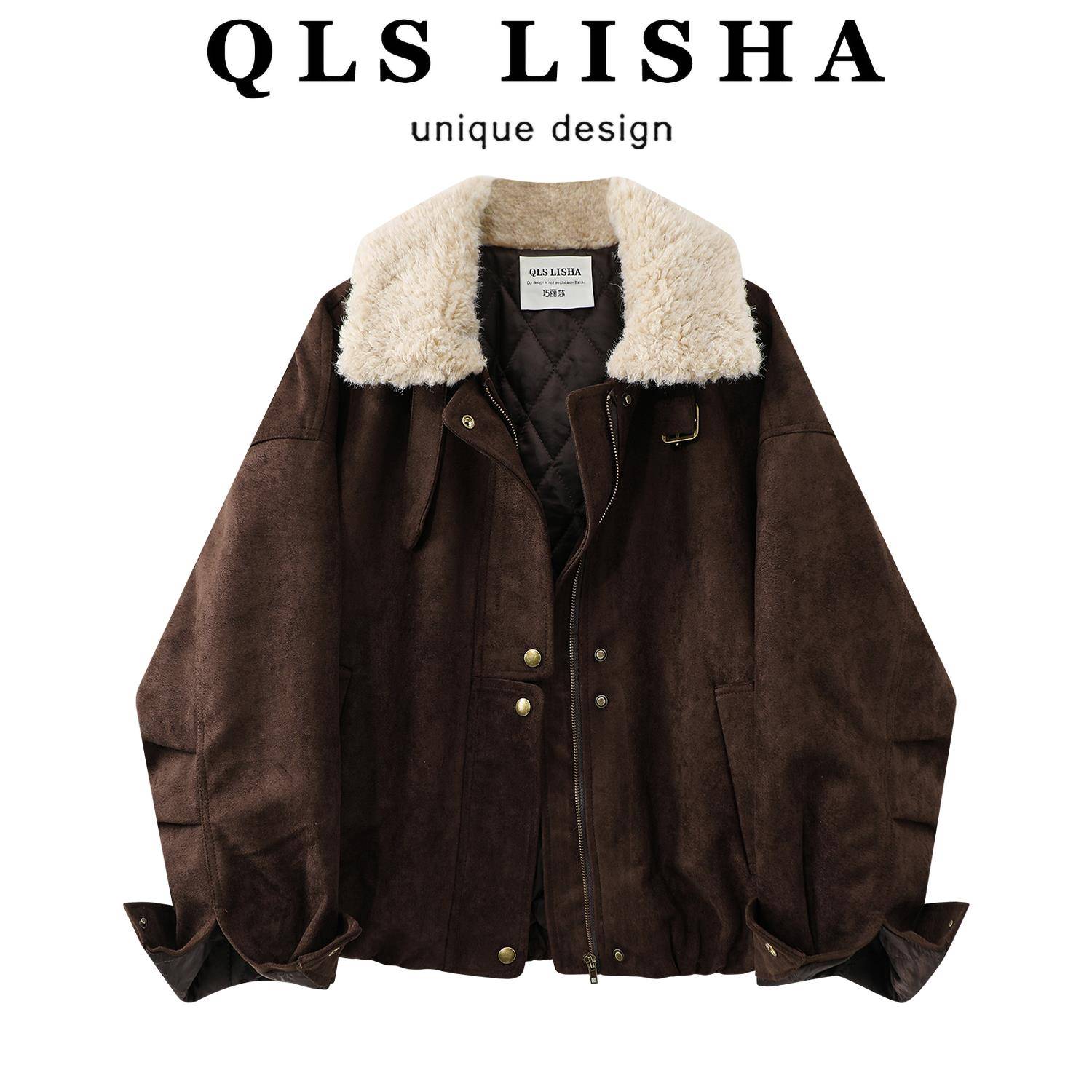 巧丽莎 覆古鹿皮绒棉服2025新款独特超好看夹棉加厚外套女秋冬装