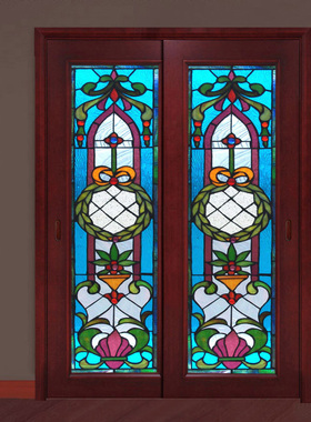 钢化Tiffany蒂凡尼艺术玻璃玄关隔断屏风窗吊顶天花门芯欧式蓝色