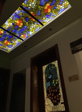 透光玄关隔断屏风柜门芯吊顶天花背景墙雕刻工艺术玻璃蓝色地中海