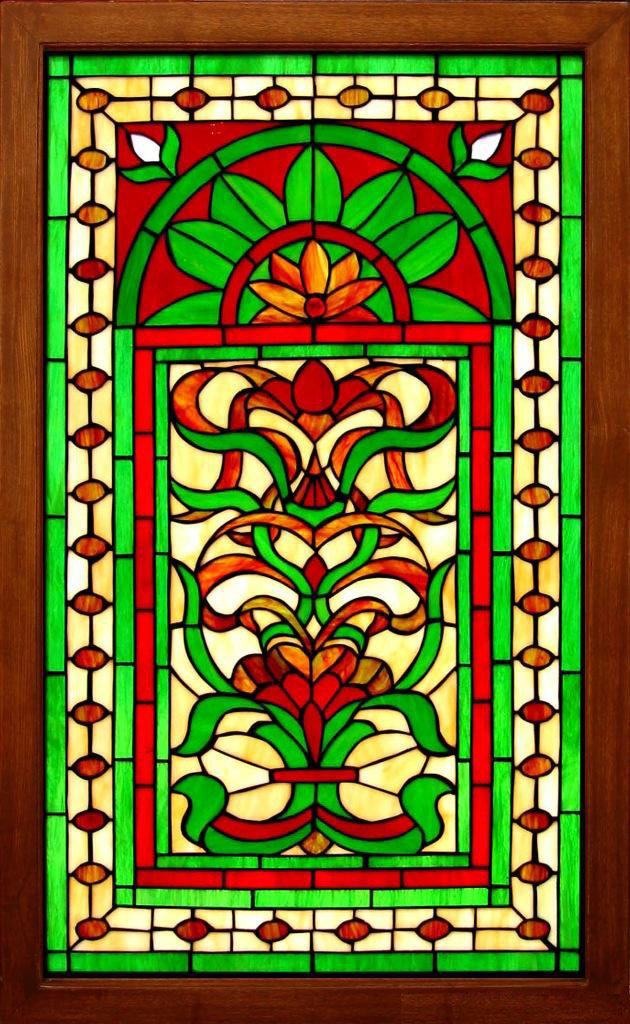 玄关隔断屏风窗吊顶门芯欧式教堂彩色蒂凡尼钢化艺术玻璃绿色套系