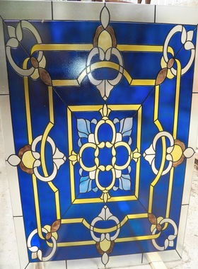 钢化玄关隔断屏风窗吊顶柜门芯雕刻欧式帝凡尼艺术玻璃蒂凡尼蓝色
