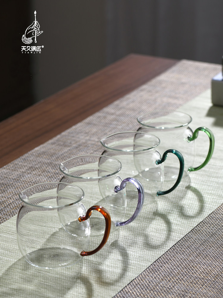 天久璃匠玻璃小圆满公杯彩色把功夫茶公道杯分茶器高硼硅紫黄绿号