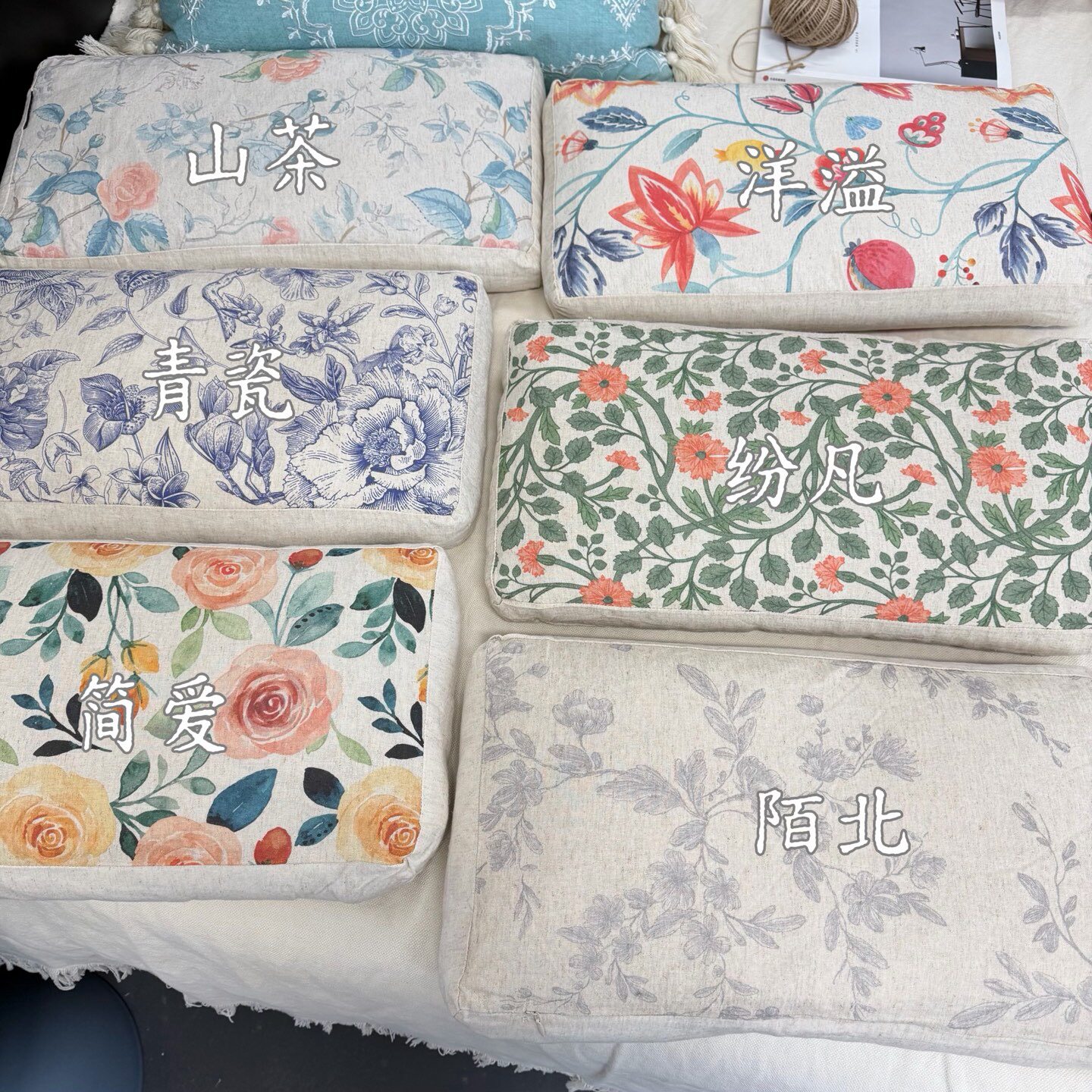 出口剩余雨露亚麻印花荞麦枕头棉麻枕外壳+内芯可拆洗欧美花型