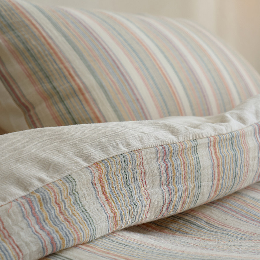 彩虹糖A类全棉色织双层纱四件套简约双人床上用品1.8米床