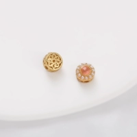 9# золотисто-розовое стекло | полые бусины-проставки из медного песка и золота, круглые, инкрустированные жемчугом 9 мм, диаметр отверстия около 1,5 мм 1 шт.