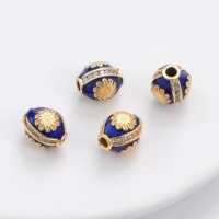 30 # синий сапфир | Бусины-спейсеры медно-золотые, масляные, с бриллиантами, овальные 10х11мм, диаметр отверстия около 2,5мм, 1 шт./пакет