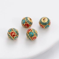 28# красный и зеленый | Бусины-спейсеры медные, позолоченные, масляные, круглые 11мм, диаметр отверстия около 1,5мм, 1 шт./пакет