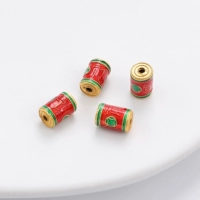 37# Красный | Бусины-спейсеры медные, позолоченные, масляные, бусины-ведро-фу, размер 6х9мм, диаметр около 1,5мм, 1 шт./пакет