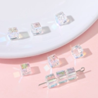 9 # квадратных бусин | бусины стеклянные хрустальные диаметром 6мм, диаметр отверстия около 1мм, цвет белый AB, примерно 10 шт./упак.