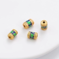 38# сине-зеленый | Бусины-спейсеры медные, позолоченные, масляные, бусины-ведра 6х9мм, диаметр отверстия около 1,5мм, 1 шт./пакет