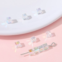 ❥Хит продаж квадратных бусин 9 # | Бусины стеклянные хрустальные 4мм, диаметр отверстия около 1мм, цвет белый AB, около 10 шт./упак.