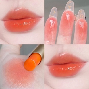 秋冬素颜清透橘子冻变色唇膏不易沾杯不易掉色温变口红黄皮显白