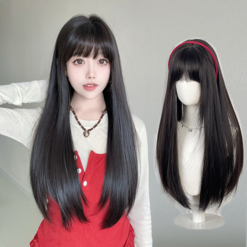 艾妃 假发全头套女整顶 假头发 日常黑长直发 长发黑色 头顶发片