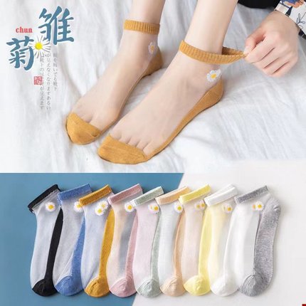 网红款袜子女韩版短袜丝袜女夏季薄款水晶袜浅口船袜女小雏菊
